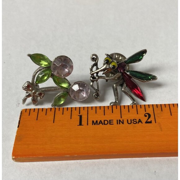 Pin Scatterpin Mosquito With Bow Cupid & Cherry Jewelry Fruit Theme Rhinestones - Picture 6 of 7